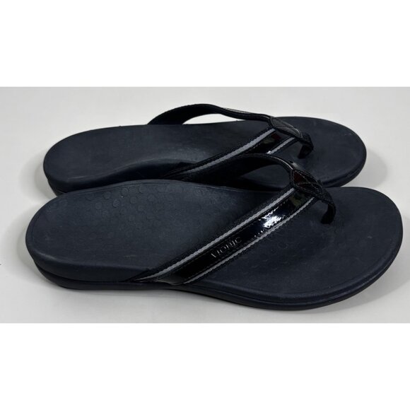Vionic Tide Sport Sz 10 Patent Black Sandals Comfort Shoes EUC - Picture 2 of 6